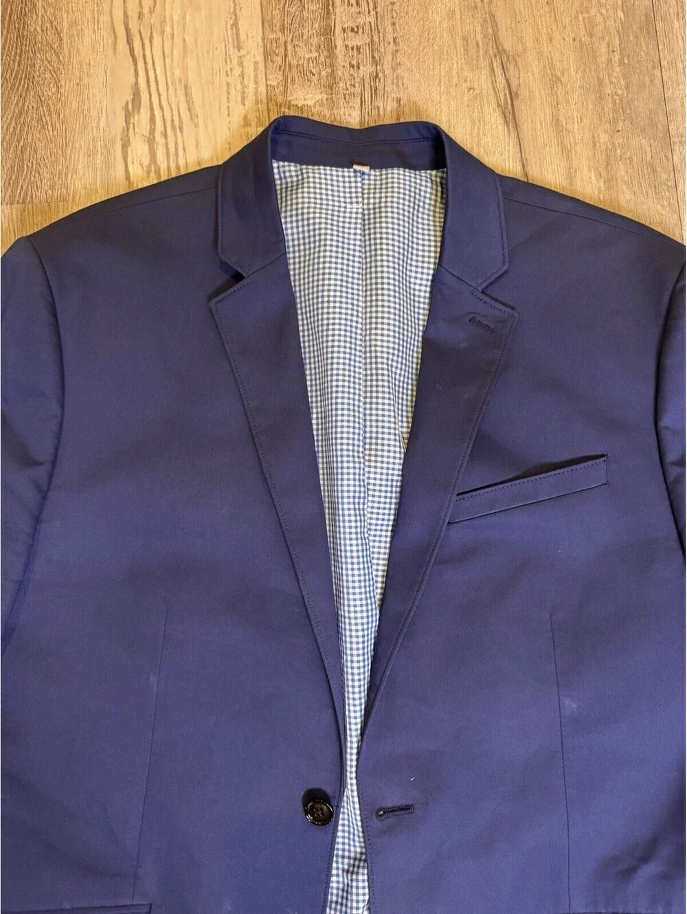 Express Photographer Men’s 42R Fitted Blue Blazer Cotton Stretch 2 Button